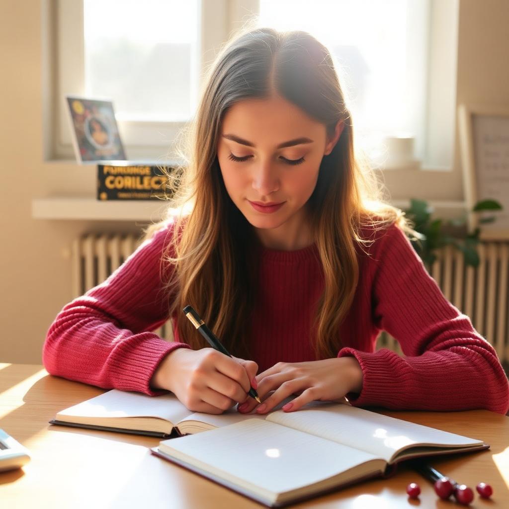 Young woman writing goals in a notebook